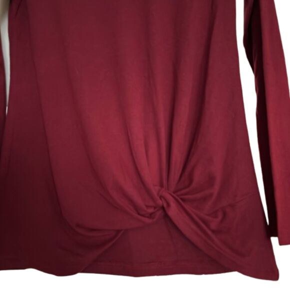 Yidarton Woman's S Comfy Twist Knot Front Long Sleeve Fall Red T Shirt #Y - Picture 3 of 6